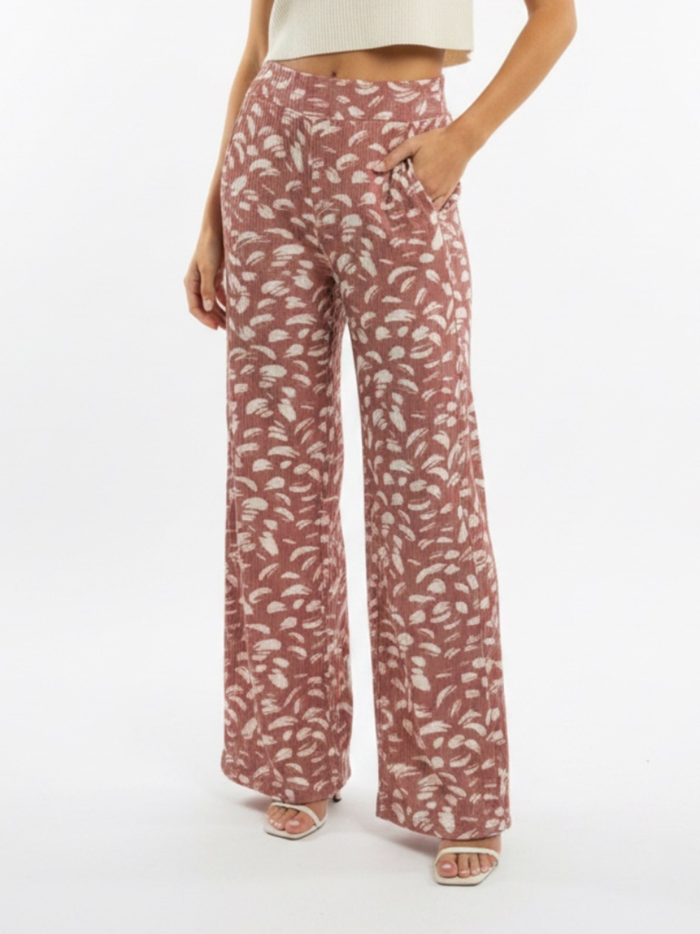 Entro Rust Paint Stroke Print High Rise Wide Leg Pants - NWOT